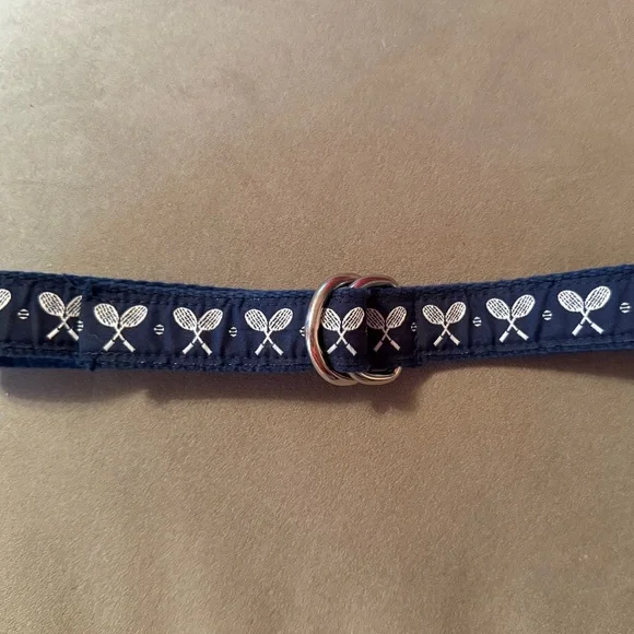 A. Tierney- Kids Ribbon D-ring Belt with Tennis 🎾 Motif (24 1/4”), Navy, Size S