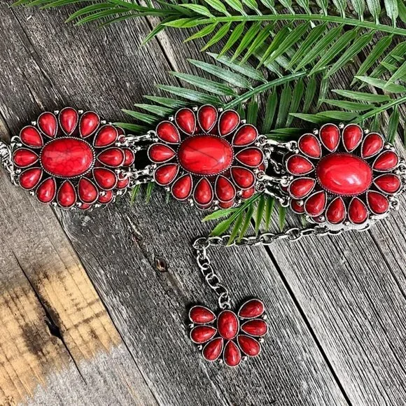 Red Faux Marble Concho Belt Girls