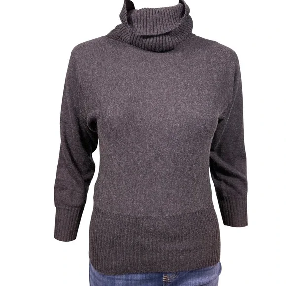 Banana Republic Small Silk Cashmere Turtleneck Sweater Gray Dark Academia Office