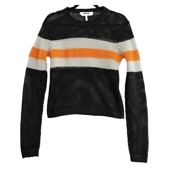 MSGM Milano‎ Women Open Knit Sweater Pullover Long Sleeve Black Sz M Layer 4-13