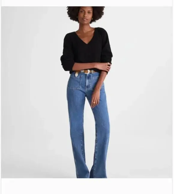 Madewell V-Neck Pullover Sweater Merino Wool S Black NWT NY444 Cable Knit Prep