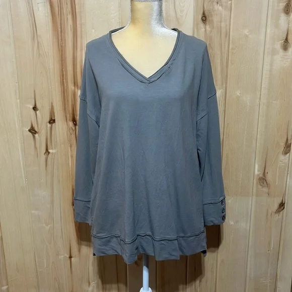 Soft Surroundings‎ Gray Oversized V-Neck Lagenlook Sweater Size XL