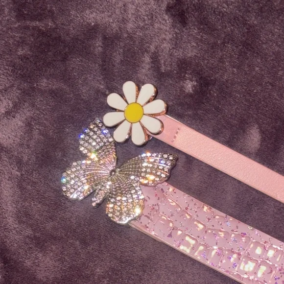 Pink Belt with Rhinestone Butterfly and Daisy