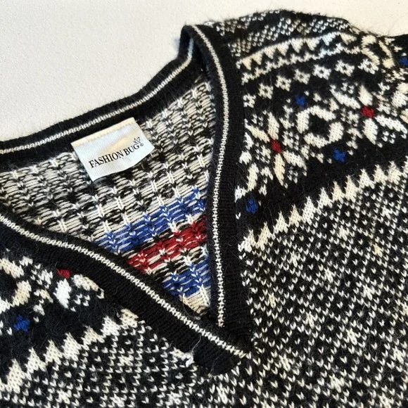 Fashion Bug Fair Isle Black‎ Sweater Knit Plus Size 18/20 Snowflake Holiday USA