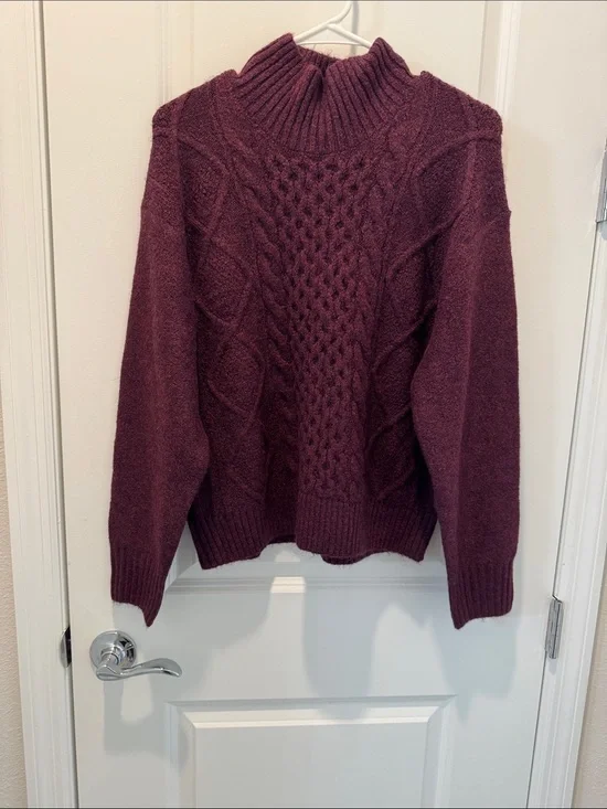 GAP Plum Cable Knit Turtleneck Sweater