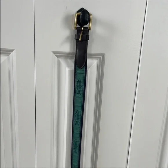 Vineyard Vines Navy and Brown Belt with Gold Buckle