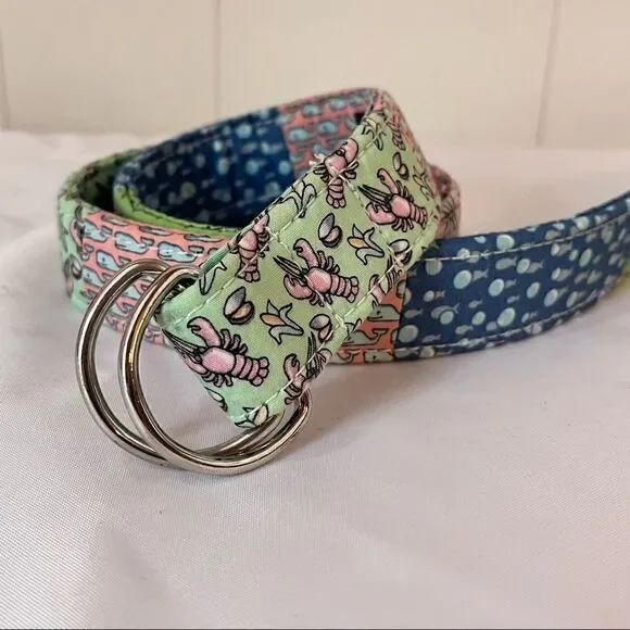 Vineyard Vines Kids Girls Patchwork Belt D Ring Fabric Pink Blue Green Large