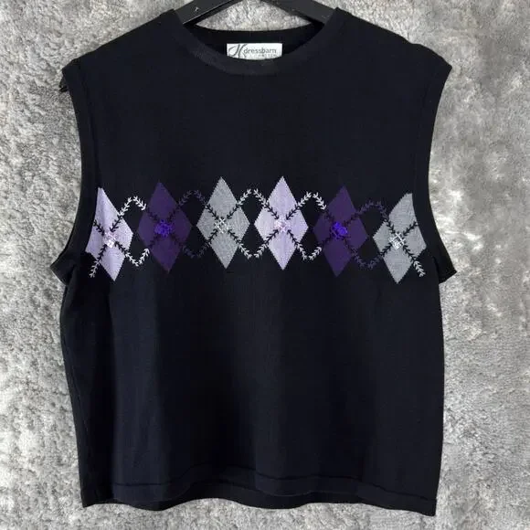Dressbarn Petite Sz PL Geometric Cotton Blend Sweater Black Sleeveless Crew Neck