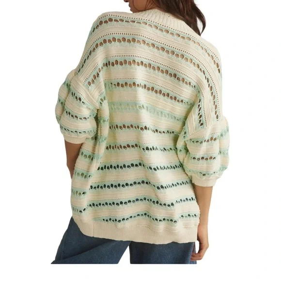 Maeve Cream and Green Striped Cardigan Women’s  Size XS/S