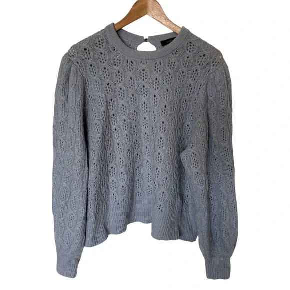 J.Crew Pointelle Puff‎ Sleeve Sweater Womens XXL Blue Euc Alpaca Wool Blend