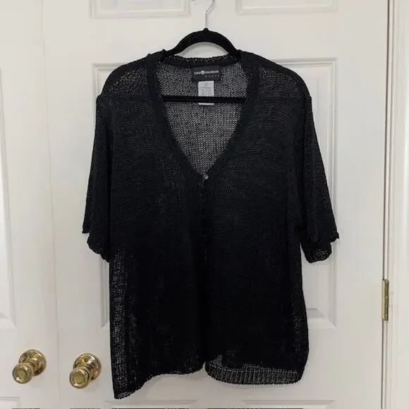 Sag Harbor Women's 2XL Black Feminine Woven V-Neck Sweater Lacy Classic Layering