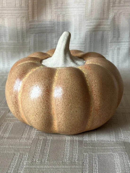 Decorative Ceramic Pumpkin Small Round Speckled Tan, Yellow & Orange Fall