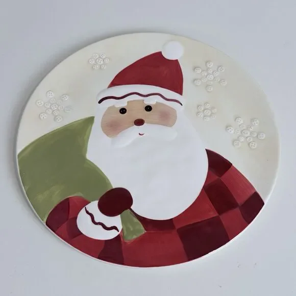 Vintage Hallmark Ceramic Jolly Santa Face Cookie Plate Dish 10.5