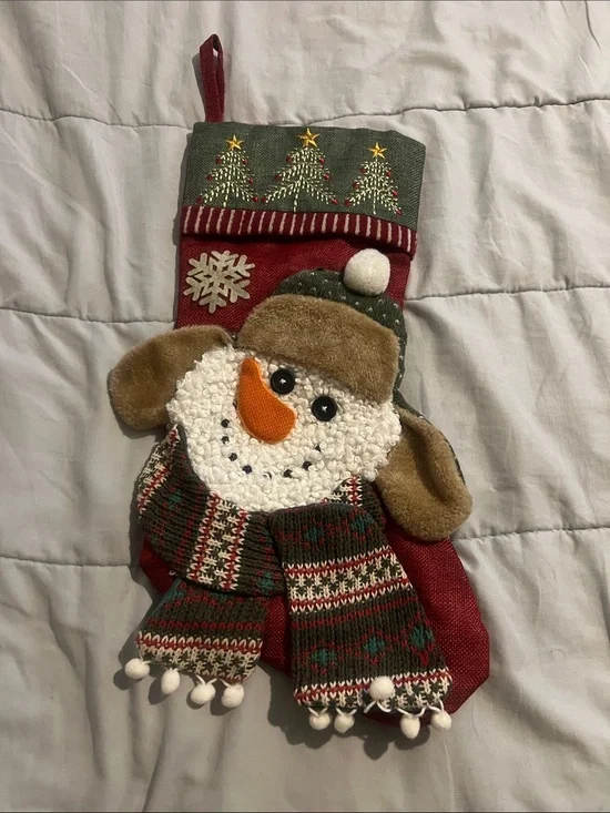 Holiday Snowman Christmas Stocking - Red & Green