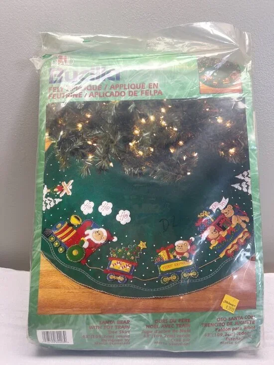 Bucilla Santa Bear Toy Train Felt Christmas Tree Skirt Kit 43” Round New Open
