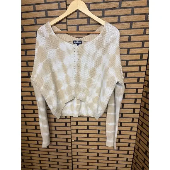 Freshman‎ Tan And White Tie Dye Crop Sweater Size Large