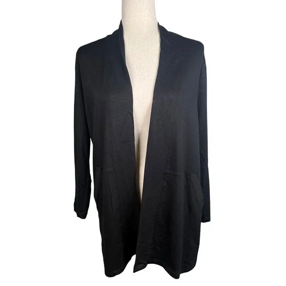 Eileen Fisher Kimono Jacket Womens S/P Black Tencel Stretch Terry Minimalist New