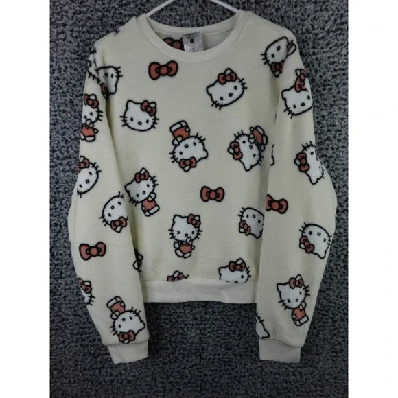 Hello Kitty Women's Sanrio Hybrid AOP All Over Print Fleece‎ Crewneck Sweater L