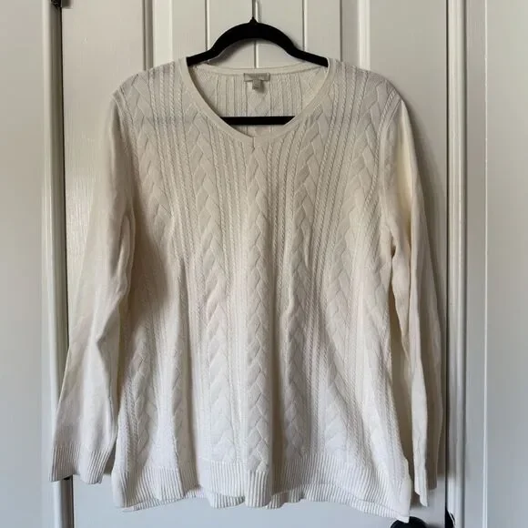Talbots Cream Cable Knit Sweater Size Large