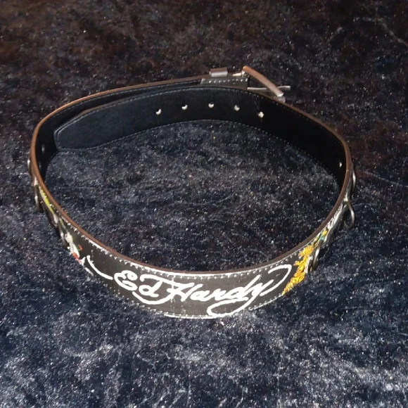Ed Hardy Black Belt with Colorful Embroidery