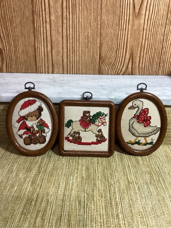 Vintage Christmas Needlepoint Ornaments set of 3