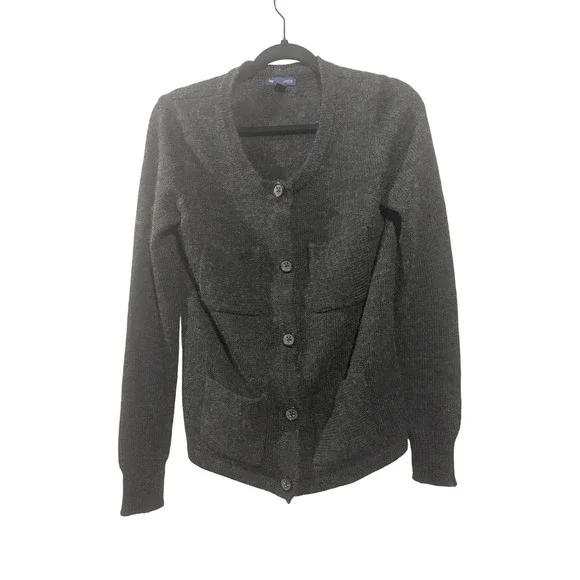 Gap‎ Womens Alpaca Wool Blend Cardigan Charcoal Grey 4 Pocket Button Sweater M