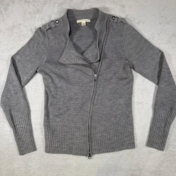 Banana Republic Gray 100% Wool‎ Moto Full Zip Cardigan Sweater 719585-01 XS