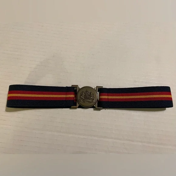 Ralph Lauren Vintage Kids Striped Hook Closure Stretch Gold Tone Buckle Belt