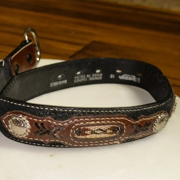 Nocona Belt Co. ~ Boys Size 18 ~ Western ~ Brown & Black Leather W/Conchos Belt