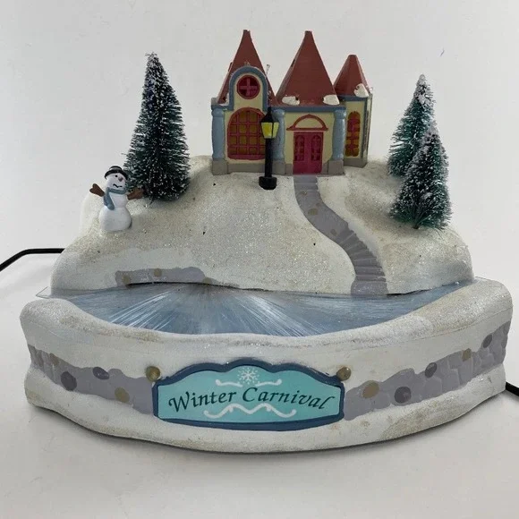 Vtg Avon Fiber Optic Winter Carnival Pond Christmas Village 2005 Topwell F955781