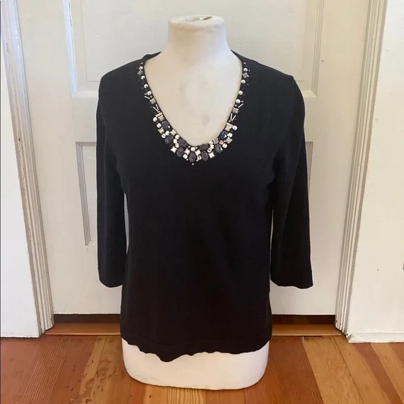 Coldwater‎ Creek 3/4 Sleeve Beaded Neckline Sweater 14