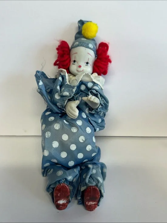 Blue Polka Dot Clown Decorative Doll by