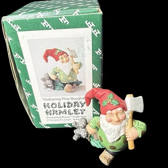 Fitz & Floyd Holiday Hamlet Enchanted Forest Gathering Pine Boughs 1993