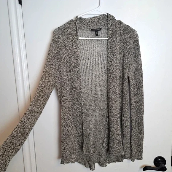 Eileen‎ Fisher Cream Black Loose Knit Organic Linen Wool Beachy Cardigan Sz XS