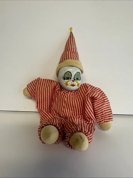 Red & Cream Striped porcelain Clown