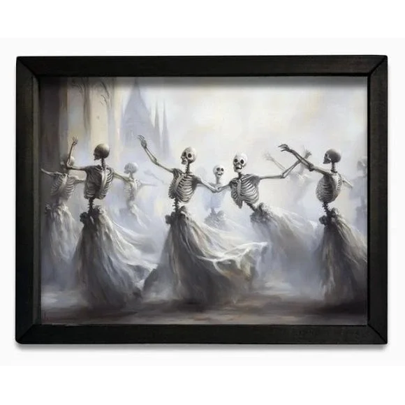 Skeleton Waltz Box Frame Halloween Picture 12x16 Wall Decor Spooky Haunting NEW