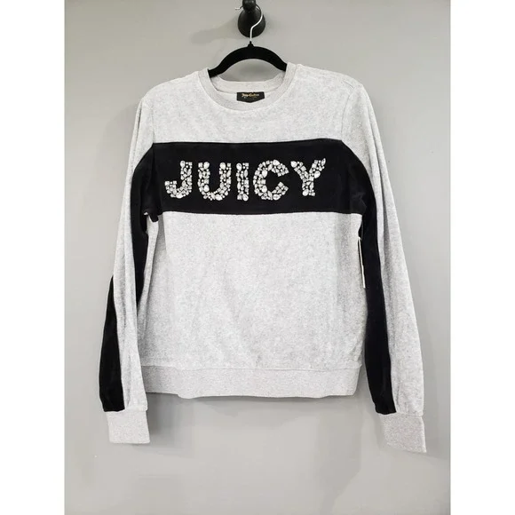 NEW JUICY COUTURE BLACK LABEL Silver Velour Gems Pullover Small $178 glam y2k