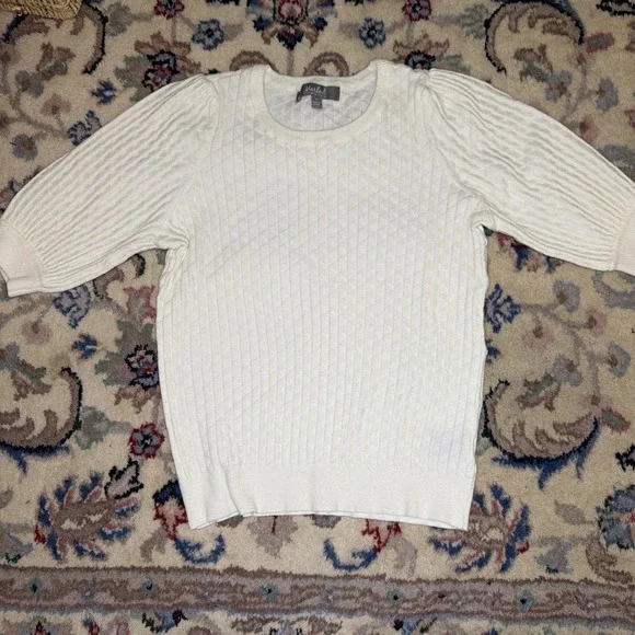 Marled Cream Short Sleeve sweater polyester size small