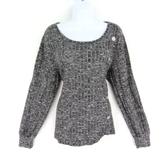 Adrienne Vittadini Sweater Pullover Womens Size XL Gray Heathered Button Accents