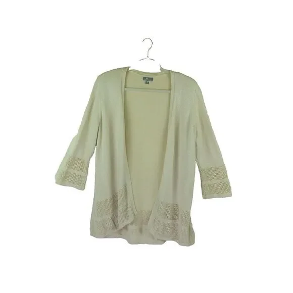JM Collection Woman Cardigan Sweater Open 3/4 Sleeve Knit Ivory Cotton Womens 1X
