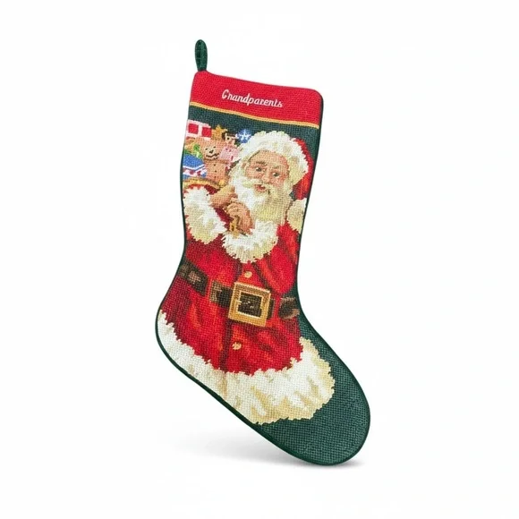 Festive Christmas Stocking Needlepoint Monogrammed Grandparents