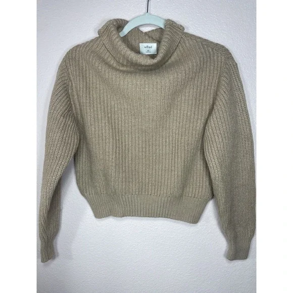 Wilfred Merino Wool Cropped Turtleneck Sweater‎ Beige Chunky Knit XS