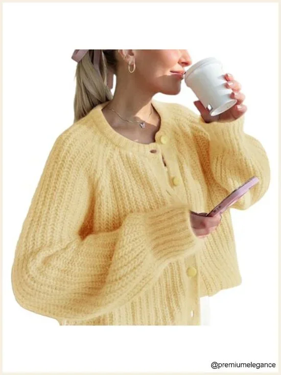 Chunky Knit Cardigan Long Sleeve Button Down Open Front Sweater Coat