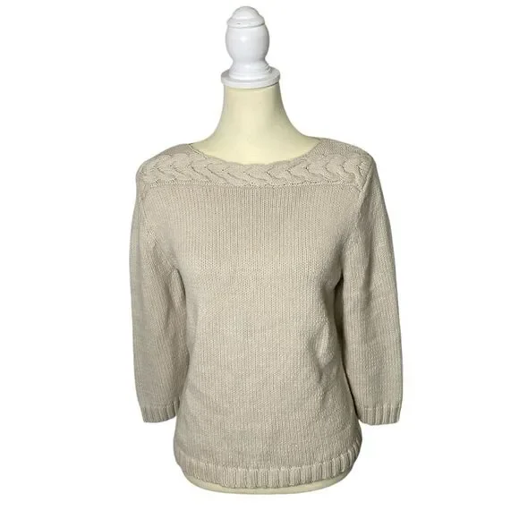 FIELD GEAR Cream Cotton Scoop Neck Knit Sweater Women's Size Medium