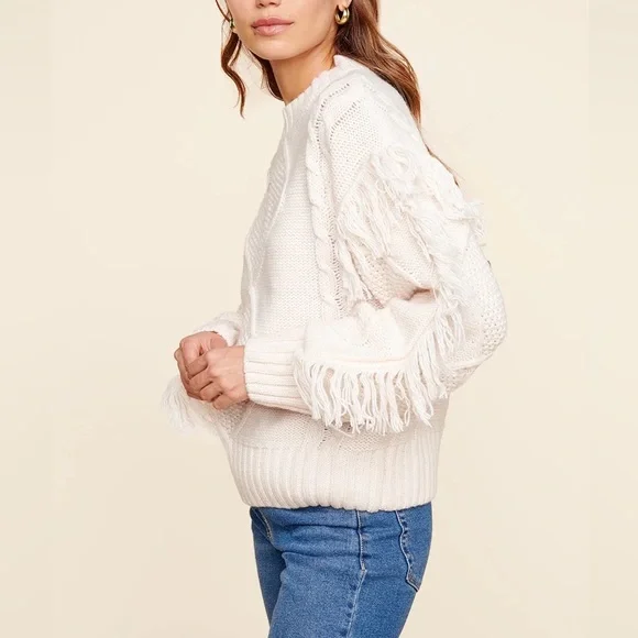 Cyrus Cable knit Women's Cream Sweater with Fringe western‎ cowgirl medium