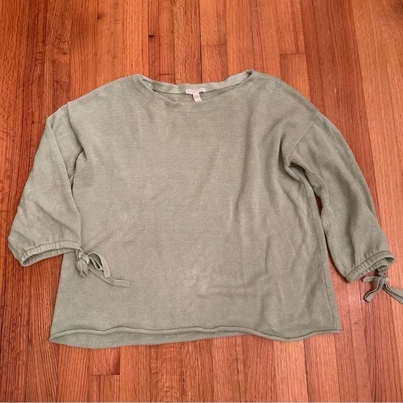 Eileen Fisher Sweater  Organic Linen Tie-Cuff  Light Green Women’s Sz XS #