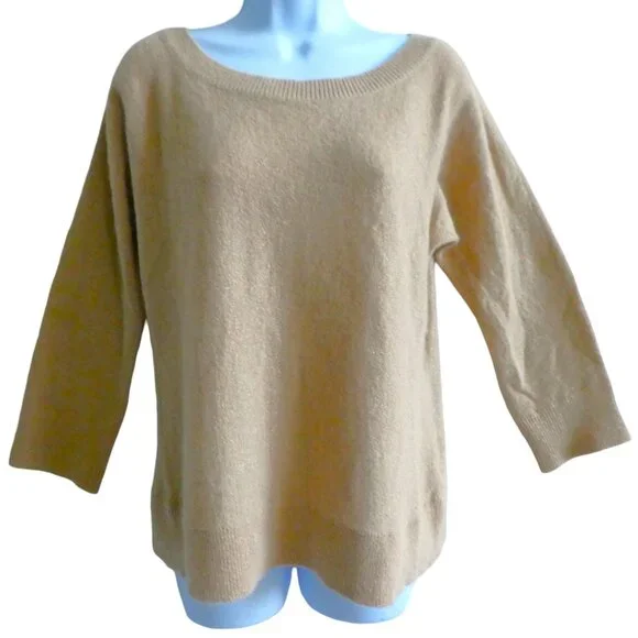 LaMBSWool ANGoRRa Banana Republic Sweater Pullover Beige Ribbed Crewneck XL
