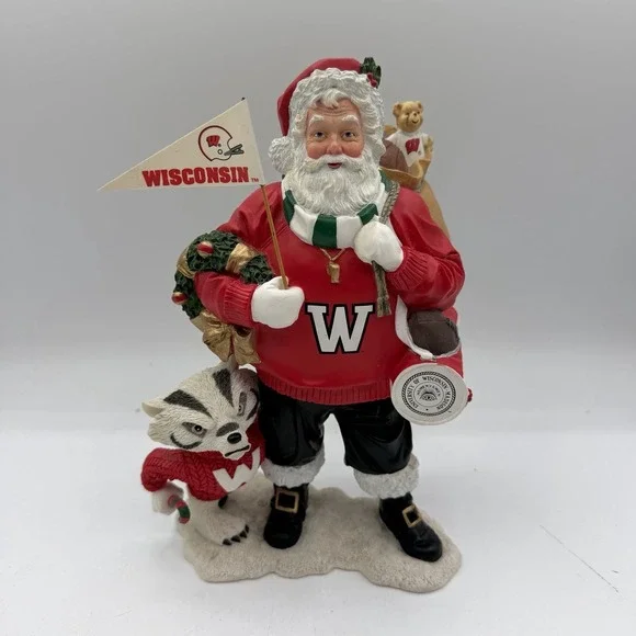 Danbury‎ Mint Wisconsin Badgers Santa Figurine Bucky Badger Christmas 8.5