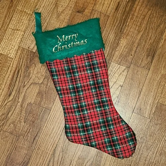 Plaid Christmas‎ Stocking green red gold black