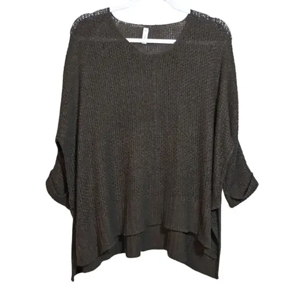 Wishlist Oversized Crochet Open Knit V-Neck Sweater in Olive Casual Relaxed S/M